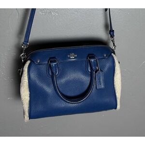 Coach Bennett Mini Crossbody Blue Pebbled Leather & Shearling Sides Bag Timeless